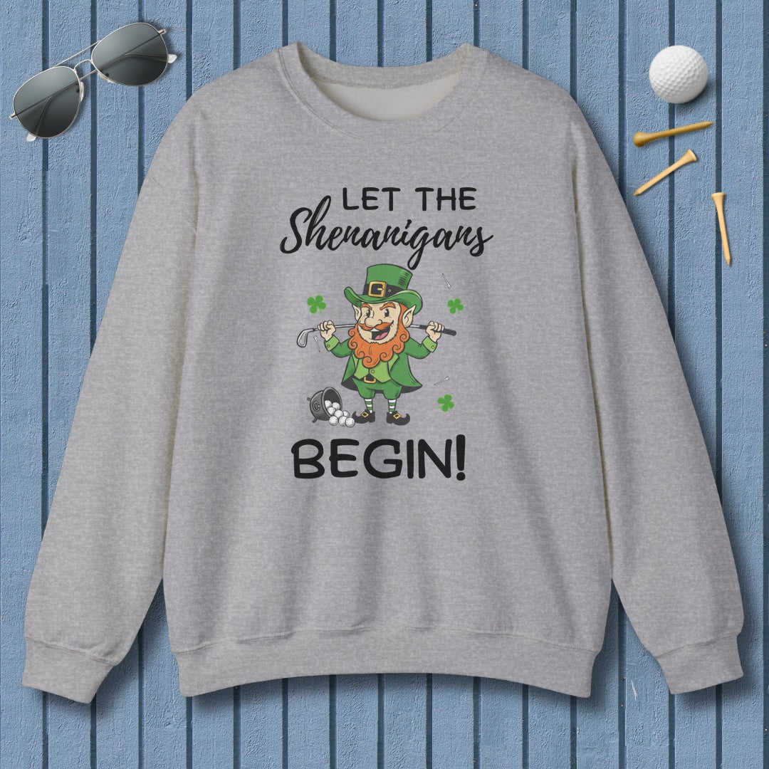 Let The Shenanigans Begin - Adult Golf Sweatshirt in Sport Grey