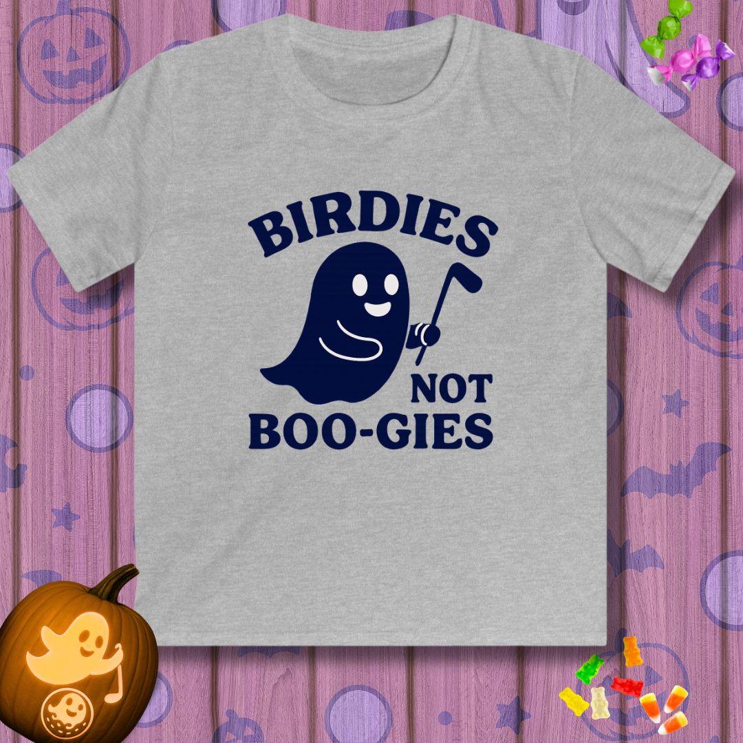 Birdies not BOO-GIES - Halloween - Youth Golf T-Shirt in Sport Grey, great for casual wear. Find more fun golf focused products at oneforetheages.com
