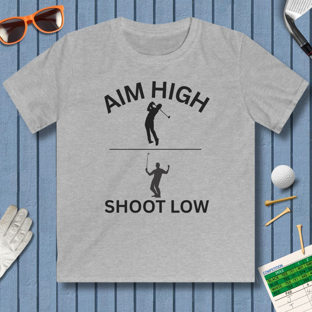 Aim High - Shoot Low (Male) - Youth Golf T-Shirt in Sport Grey