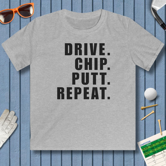 DRIVE CHIP PUTT REPEAT - Youth Golf T-Shirt in Sport Grey