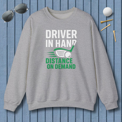 Driver in Hand - Distance on Demand - Adult Golf Sweatshirt in Sport Grey