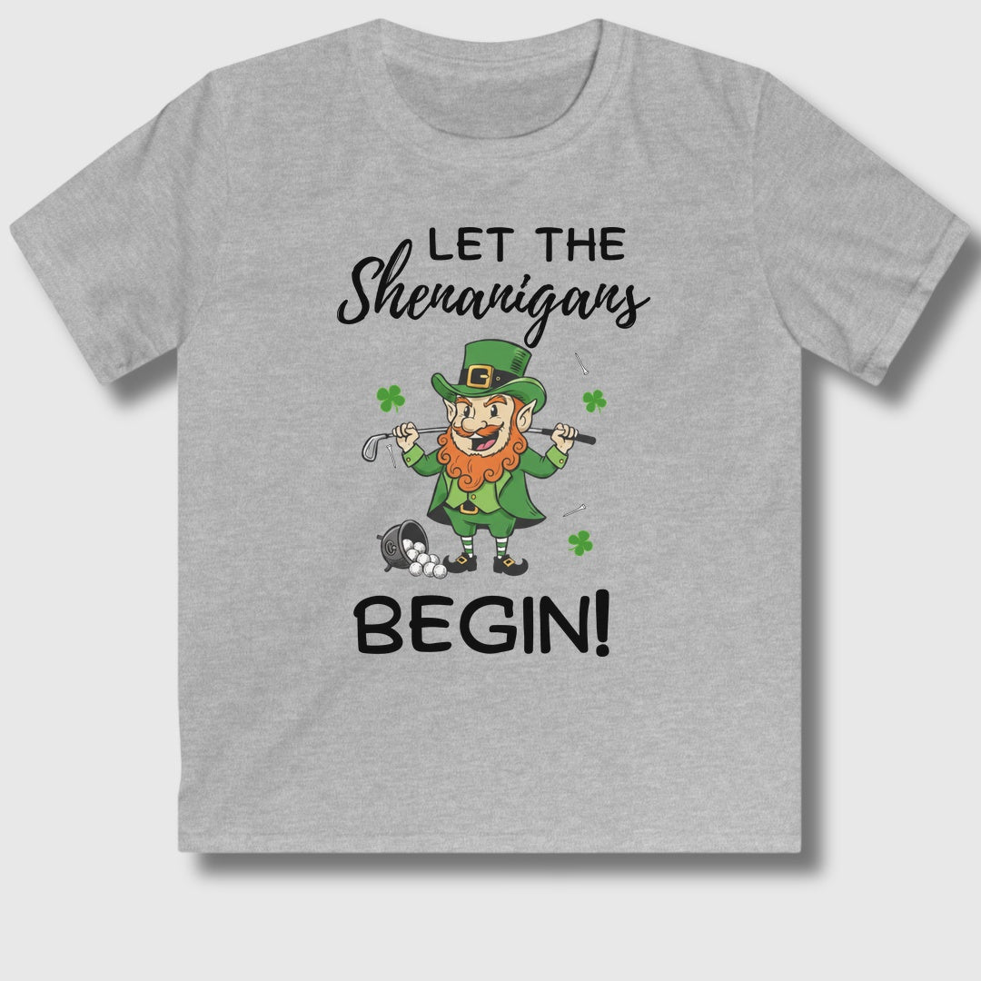 Let The Shenanigans Begin - Youth Golf T-Shirt in Sport Grey