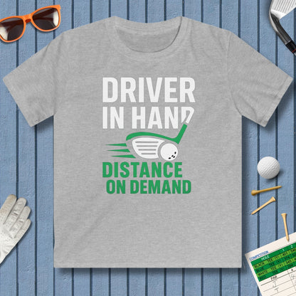 Driver in Hand - Distance on Demand - Youth Golf T-Shirt in Sport Grey