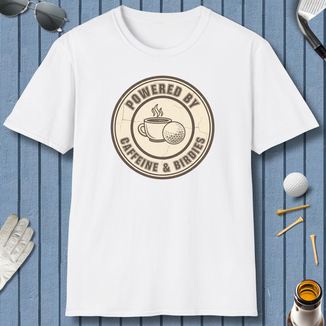 Powered by Caffeine & Birdies - Adult Golf T-Shirt in White
