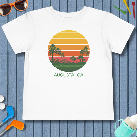 Retro Sunset - Augusta - Toddler Golf T-Shirt in White