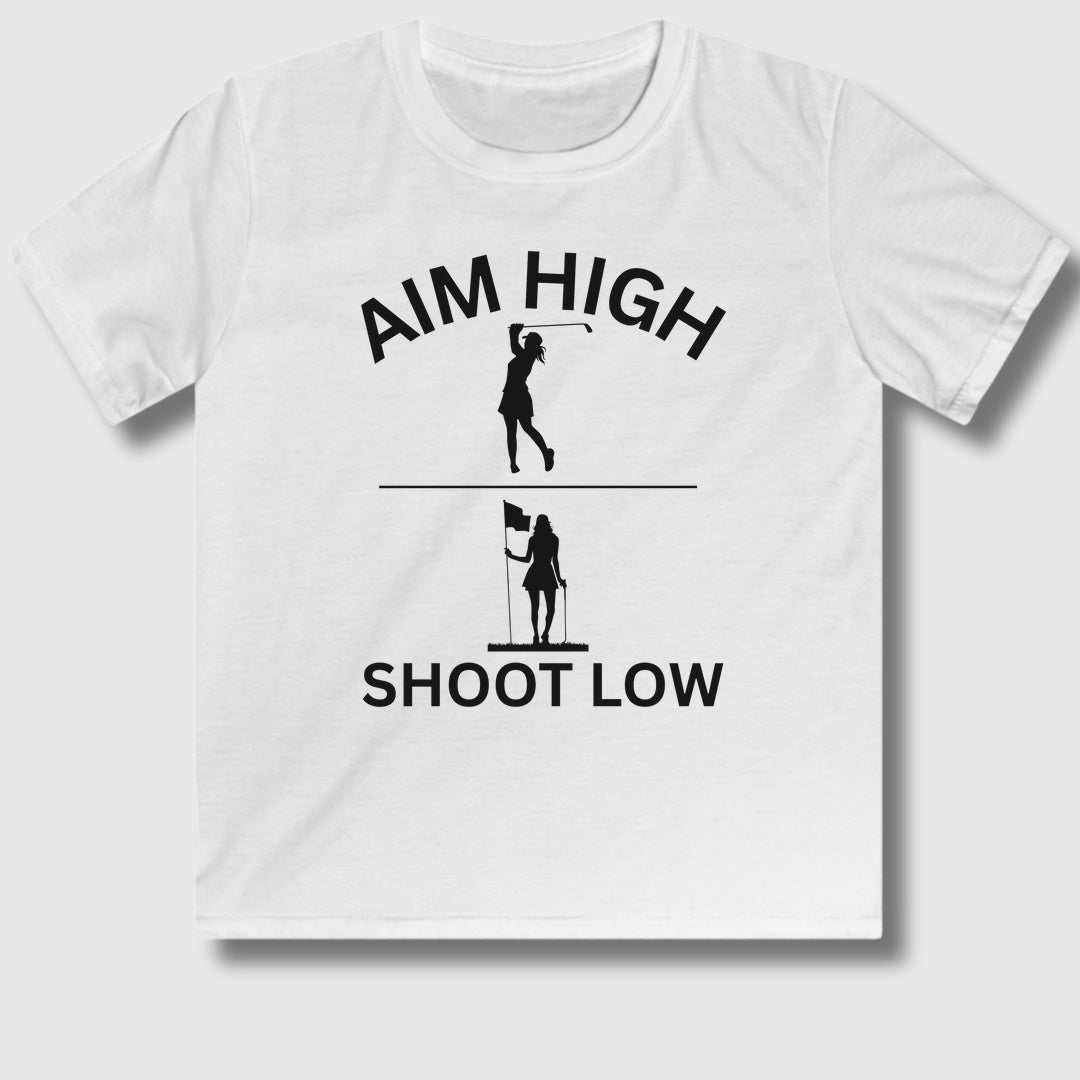 Aim High - Shoot Low (Female) - Youth Golf T-Shirt in White