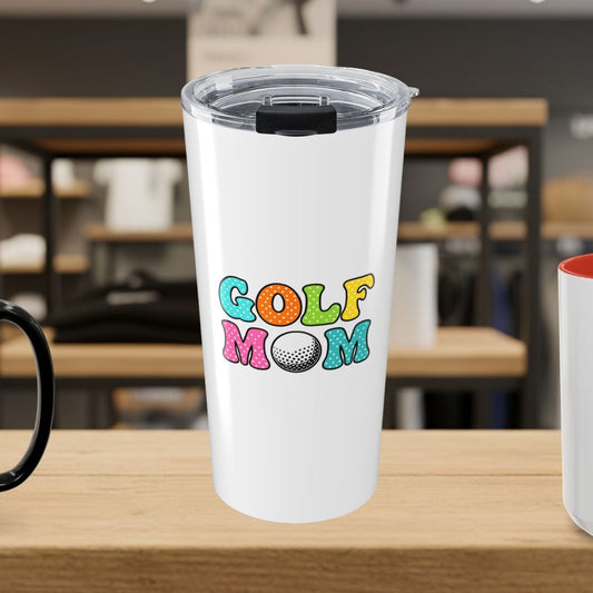 BUBBLY GOLF MOM, Polka Dot Pop - 20oz Tumbler in White