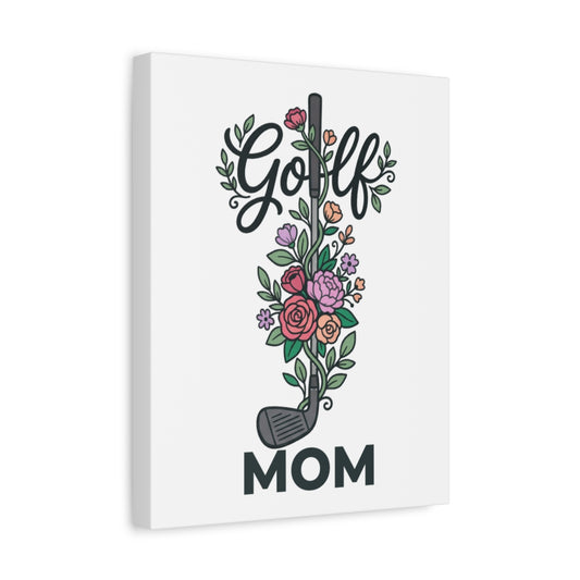 Golf Mom - Floral - Canvas Wall Art - White - 11×14 - front