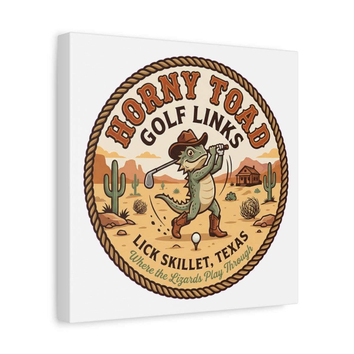 Horny Toad Golf Links - Lick Skillet, Texas - Canvas Wall Art - White - 12×12 - front