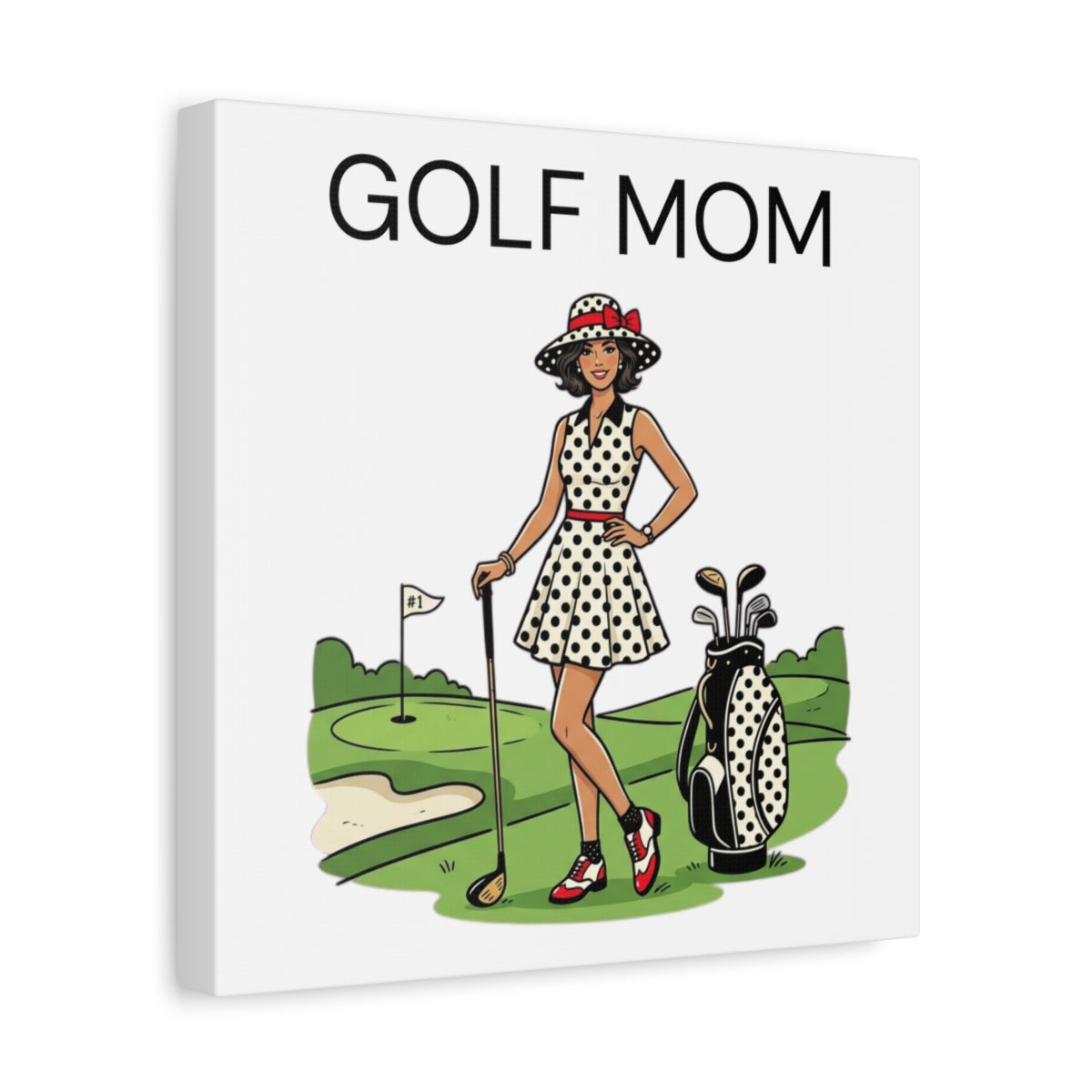 FASHIONABLE GOLF MOM, Polka Dot Dress Tee - Canvas Wall Art - White - 12×12 - front