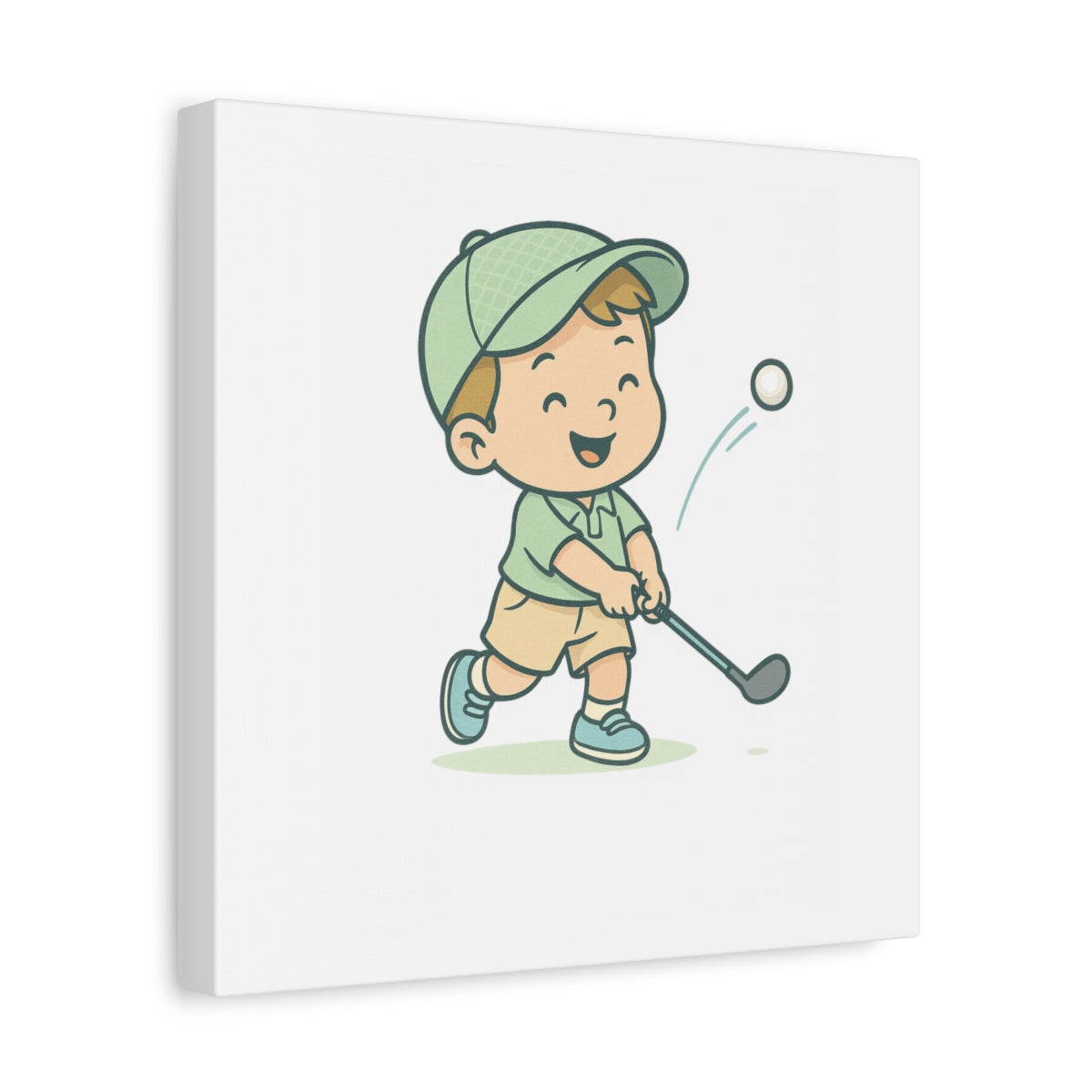 Happy Boy Golfer - Canvas Wall Art - White - 12×12 - front