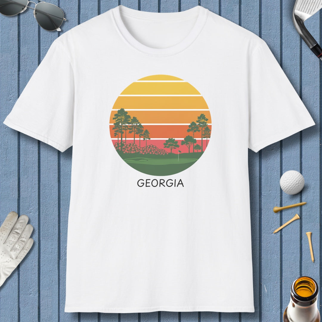 Retro Sunset - Georgia - Adult Golf T-Shirt in White