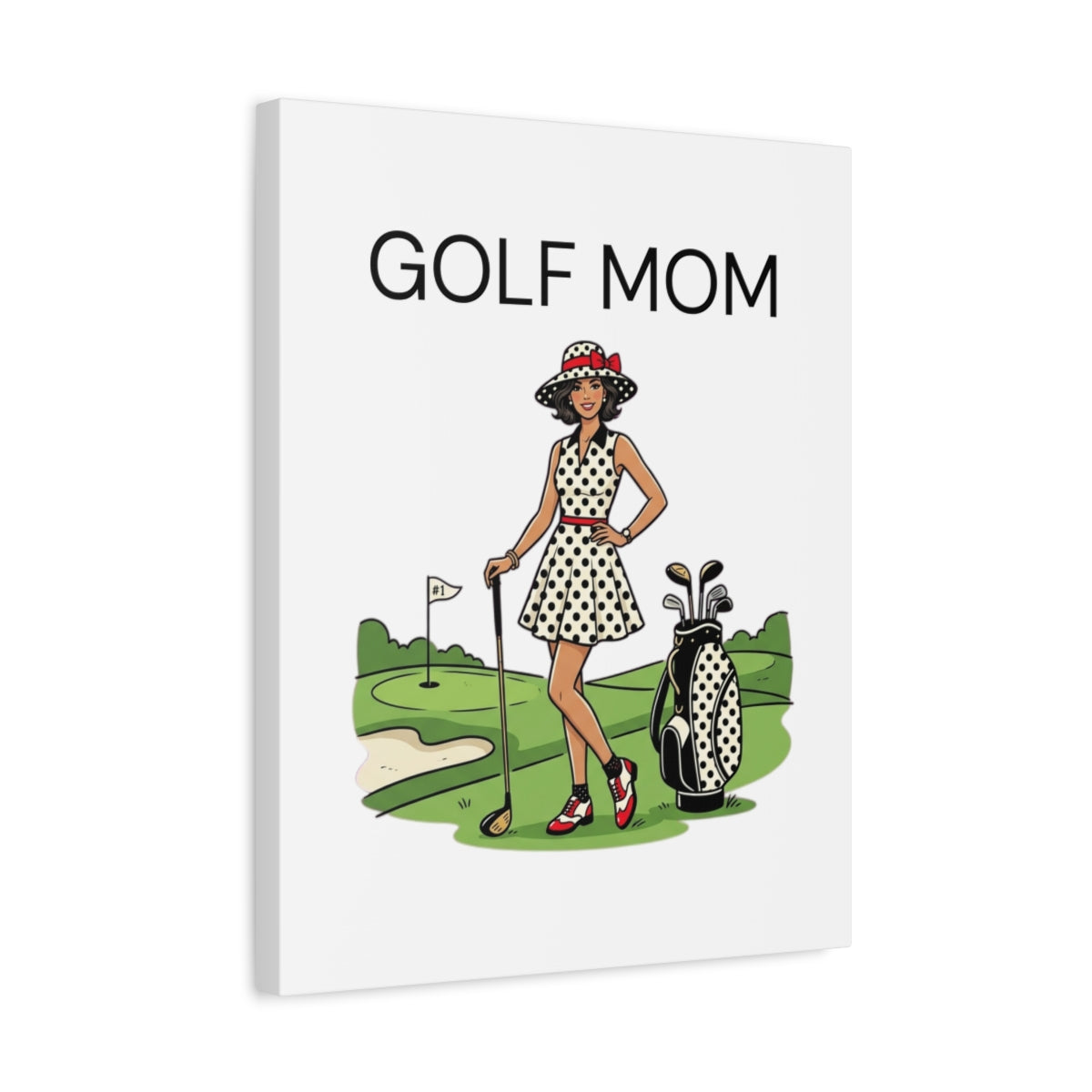 FASHIONABLE GOLF MOM, Polka Dot Dress Tee - Canvas Wall Art - White - 16×20 - front