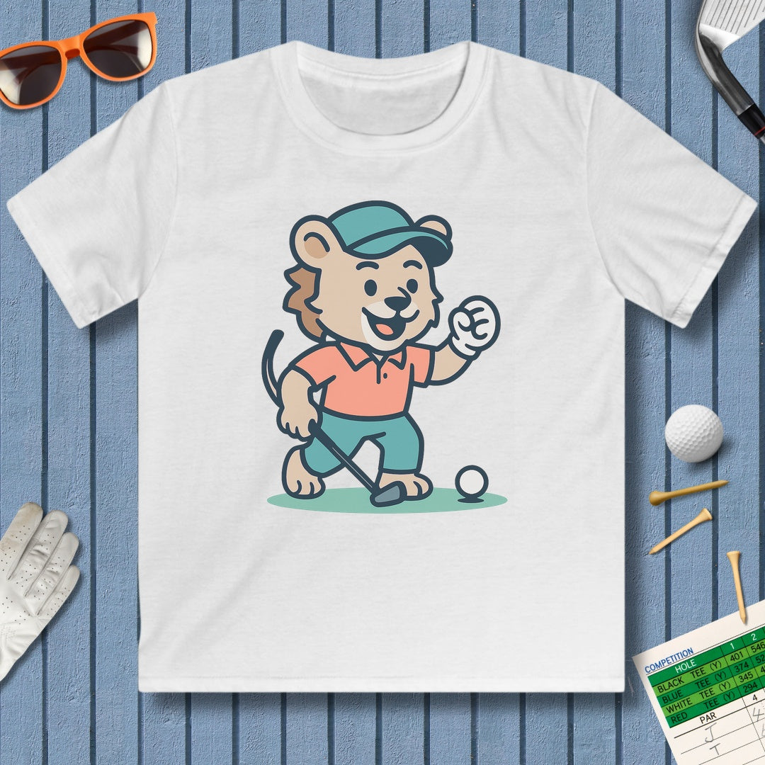 Fist Pumping Lion - Youth Golf T-Shirt in White