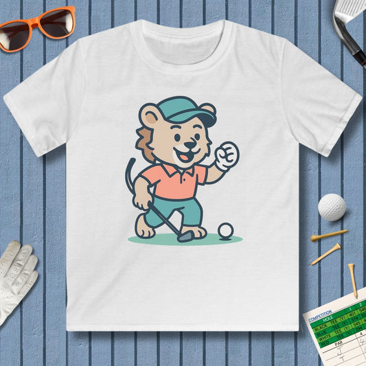 Fist Pumping Lion - Youth Golf T-Shirt in White