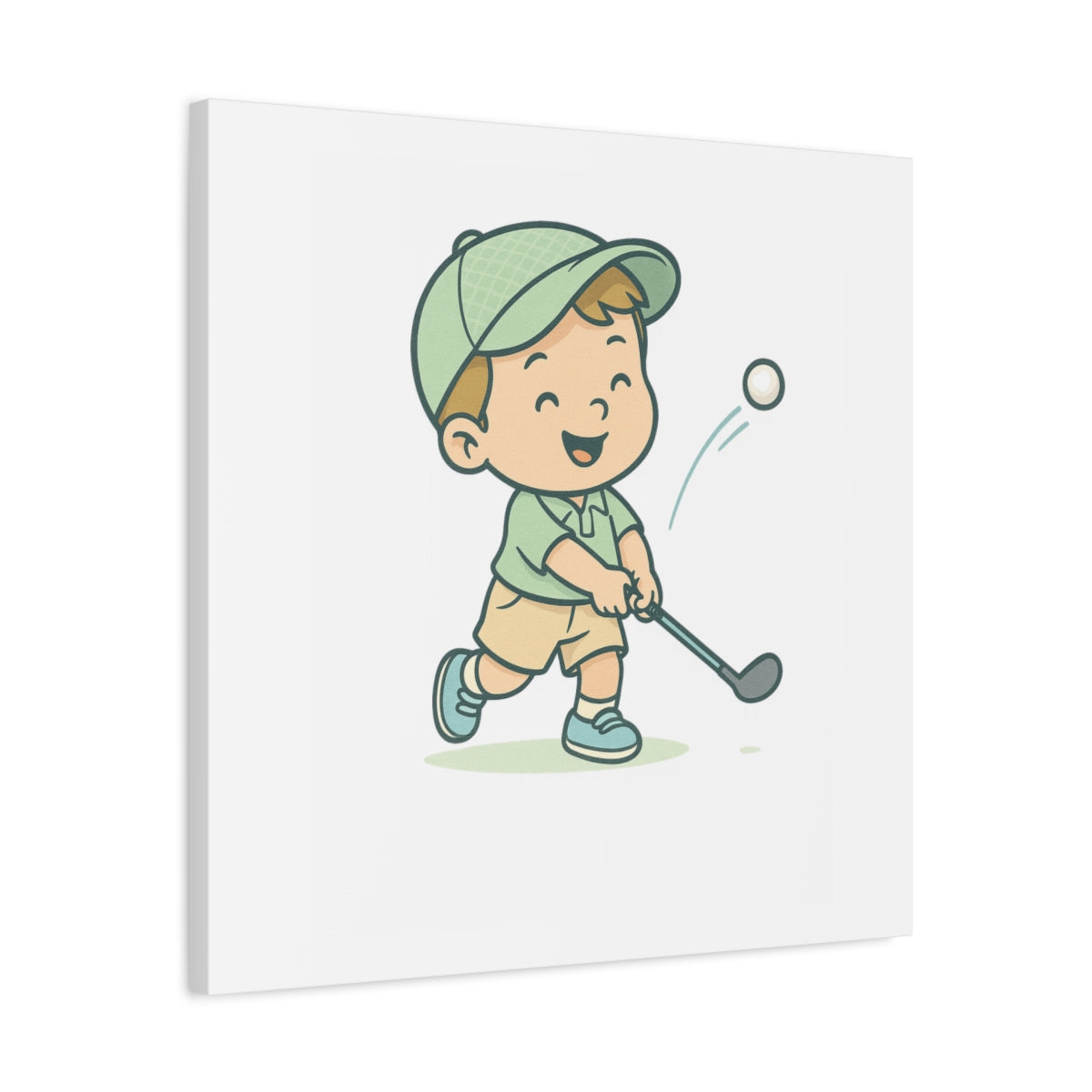Happy Boy Golfer - Canvas Wall Art - White - 24×24 - front