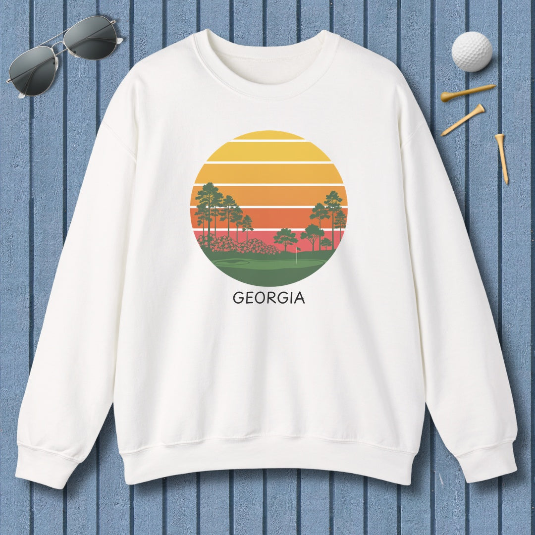 Retro Sunset - Georgia - Adult Golf Sweatshirt in White