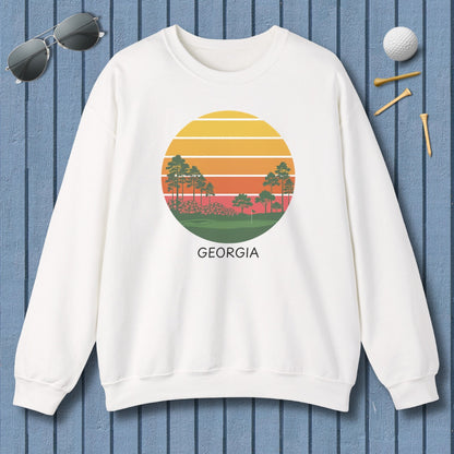 Retro Sunset - Georgia - Adult Golf Sweatshirt in White