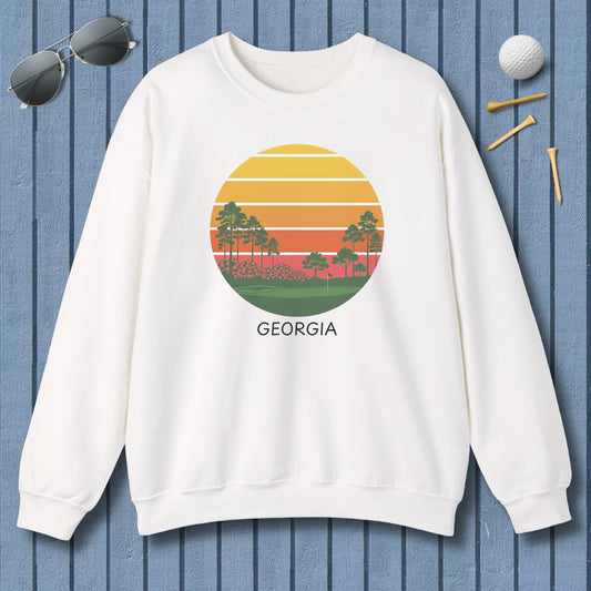 Retro Sunset - Georgia - Adult Golf Sweatshirt in White