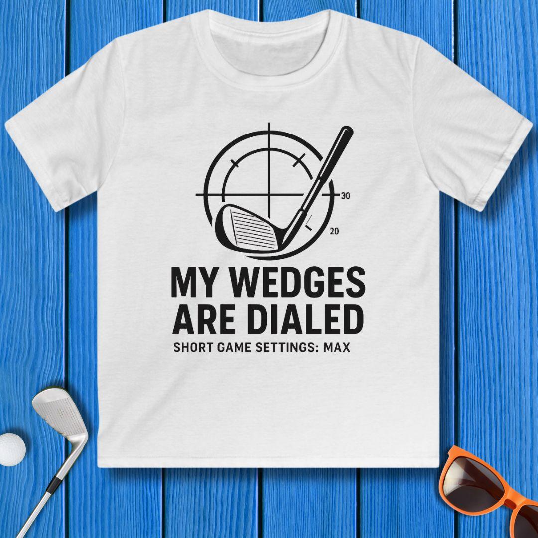 My Wedges are Dialed - Youth T-shirt in White, great for casual wear. Find more fun golf focused products at oneforetheages.com