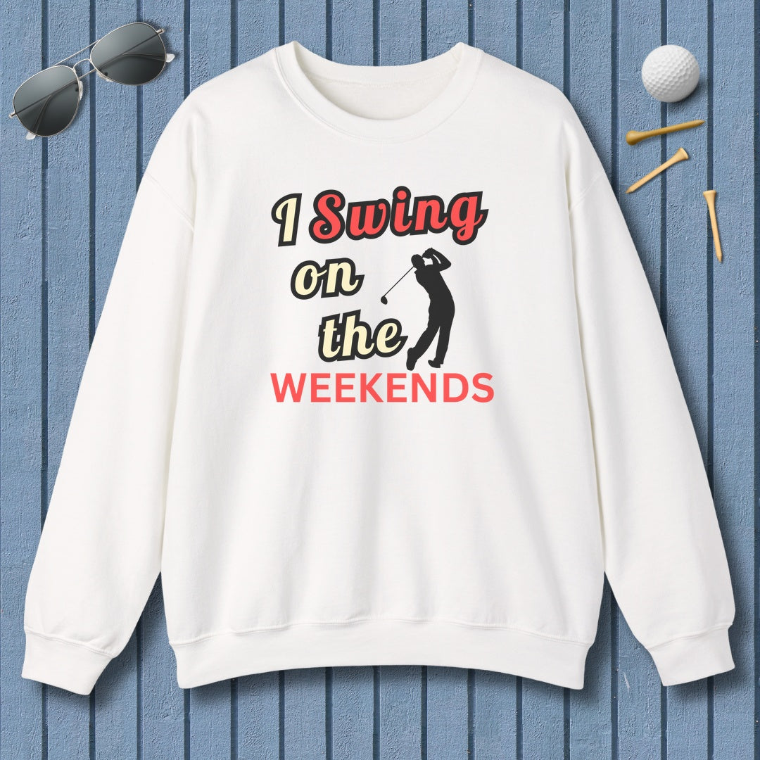 I Swing on the Weekends - Adult Golf Sweatshirt in White