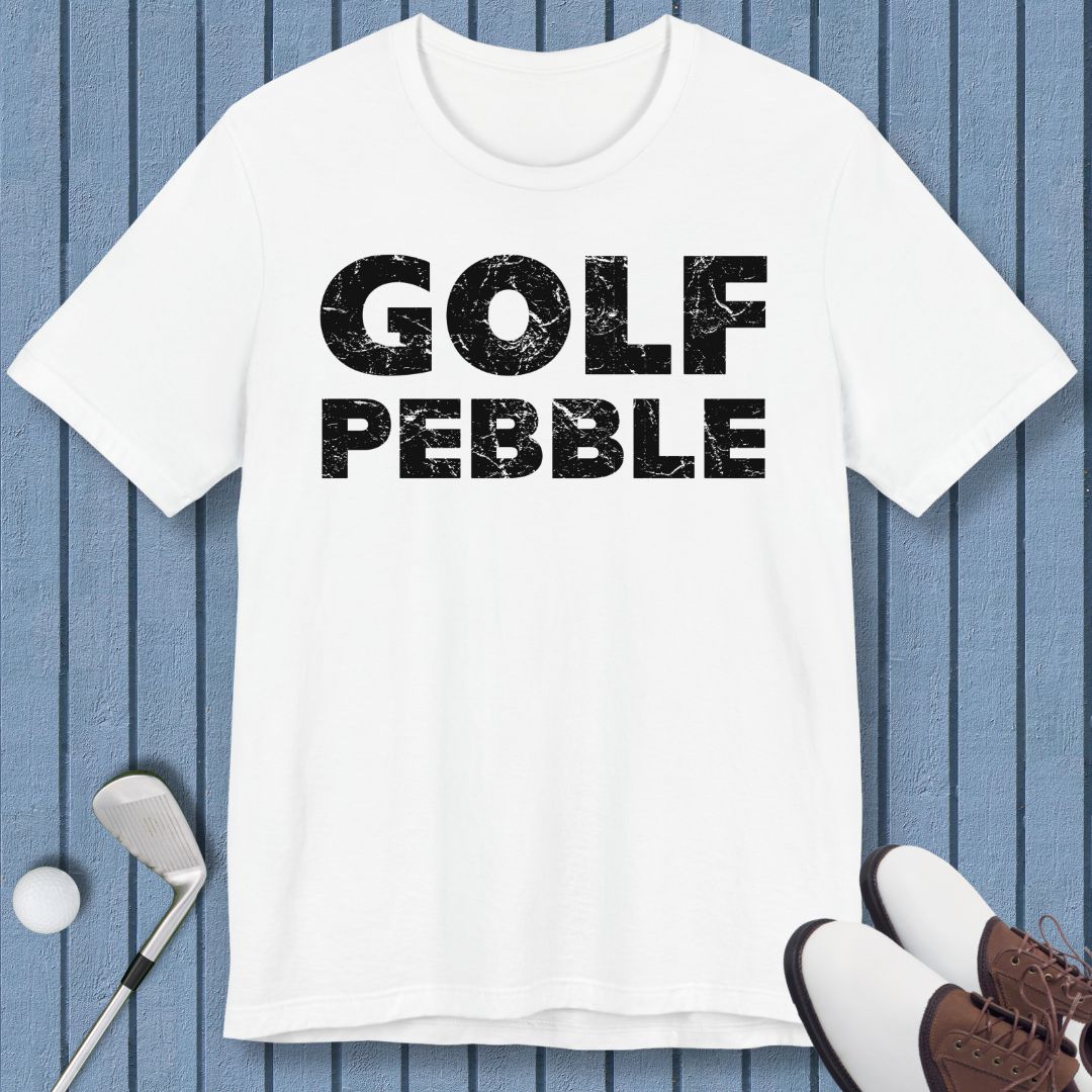 Golf Pebble - T-shirt in White, great for casual wear. Find more fun golf focused products at oneforetheages.com