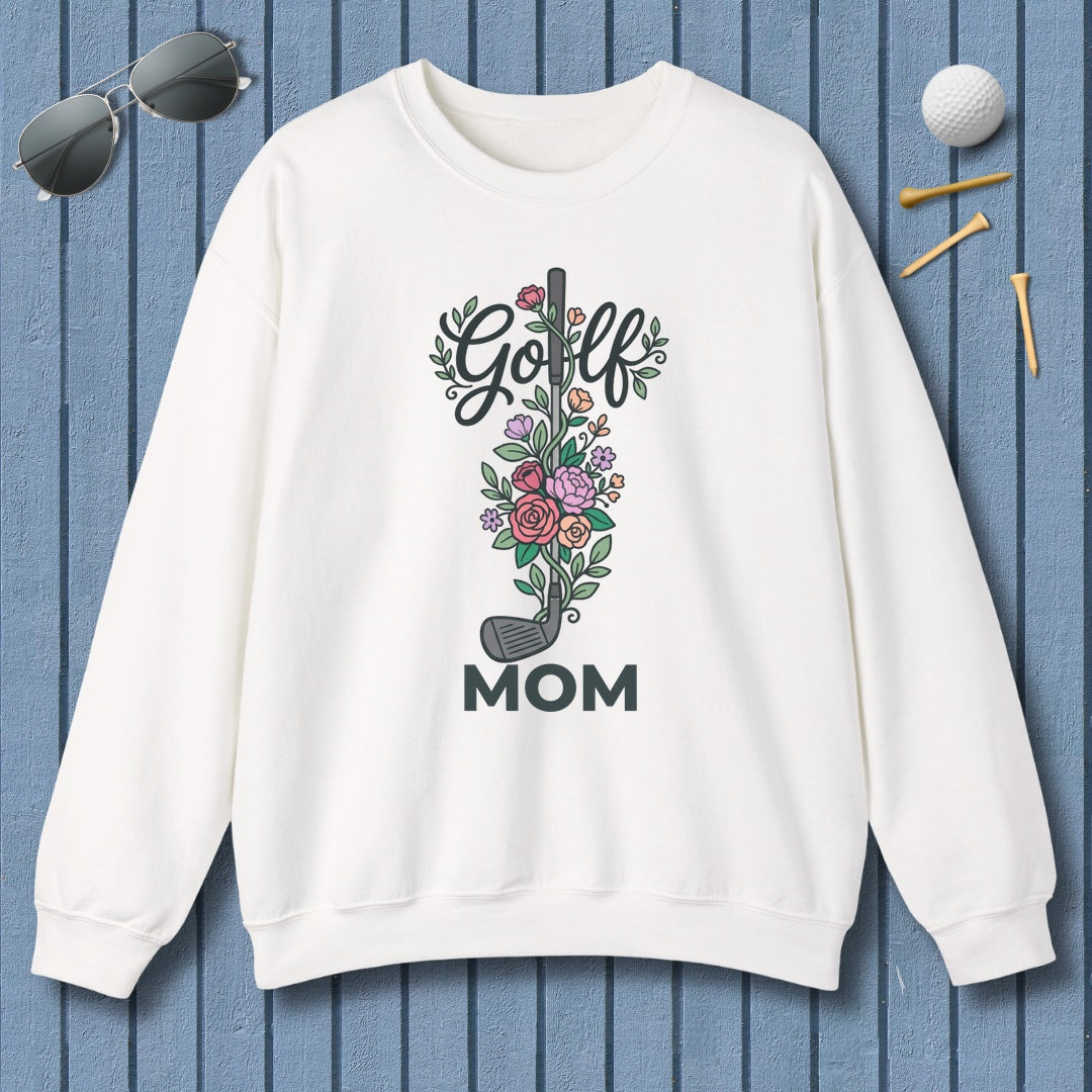 Golf Mom - Floral - Adult Golf Sweatshirt in White