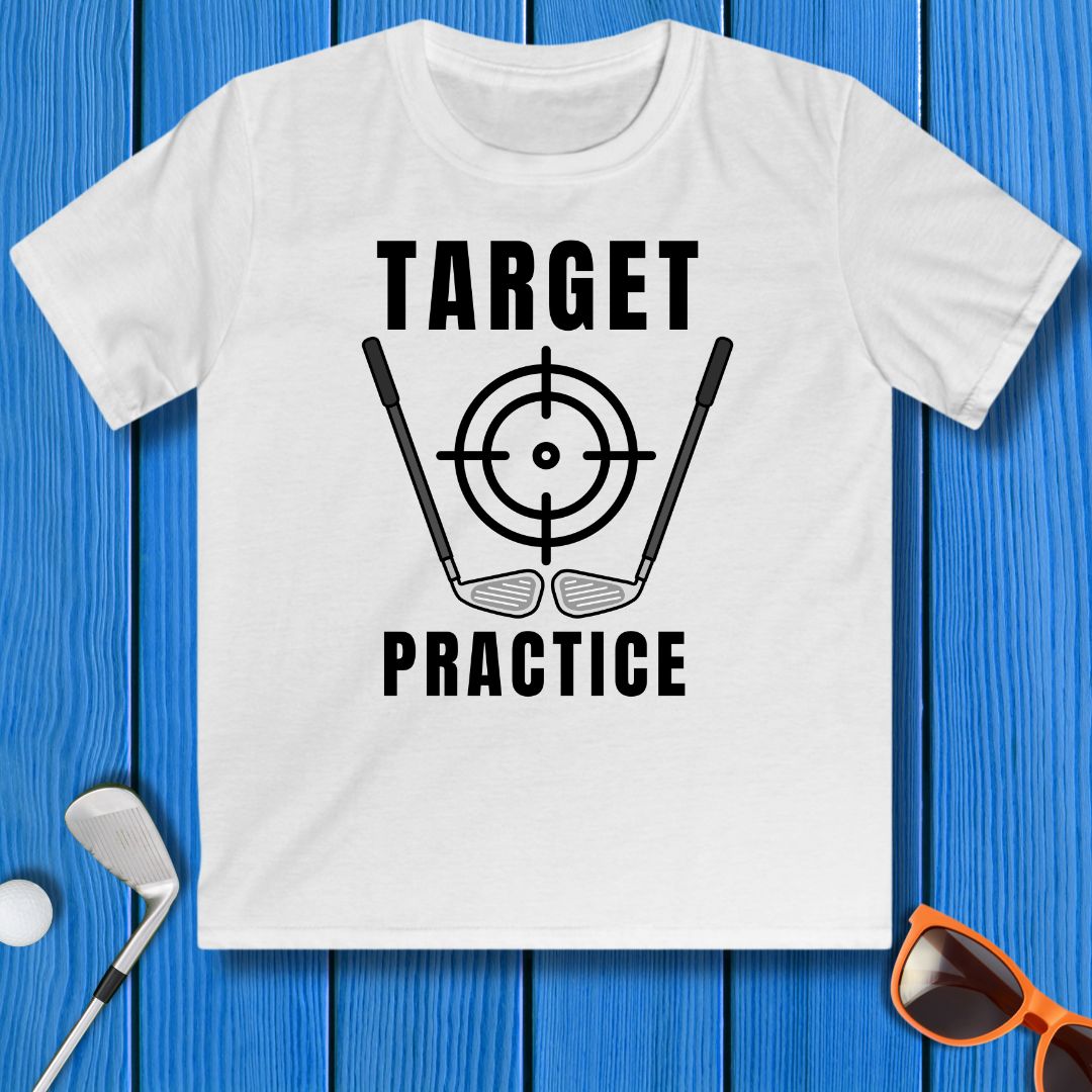 Target Practice - Youth T-shirt in White, great for casual wear. Find more fun golf focused products at oneforetheages.com