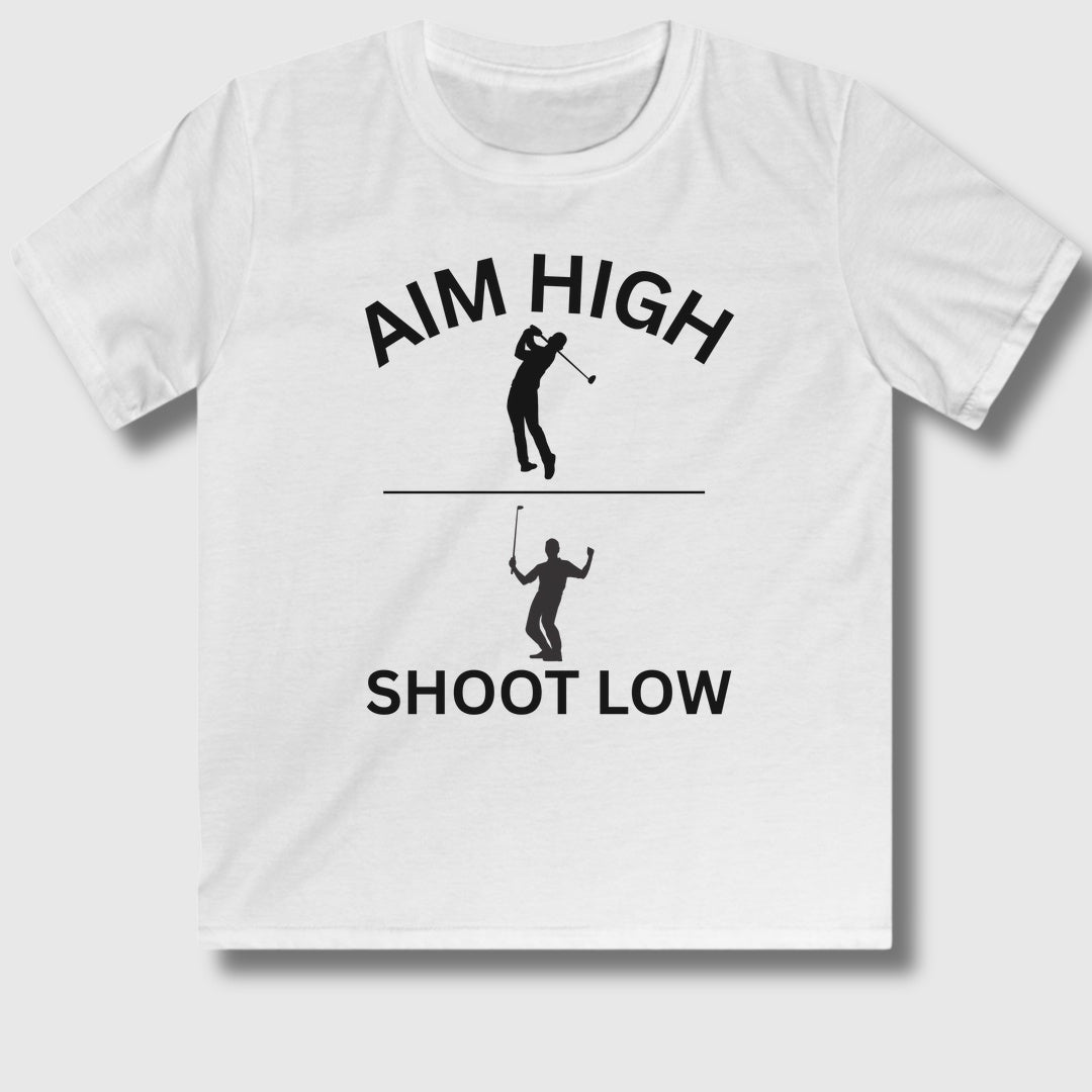 Aim High - Shoot Low (Male) - Youth Golf T-Shirt in White