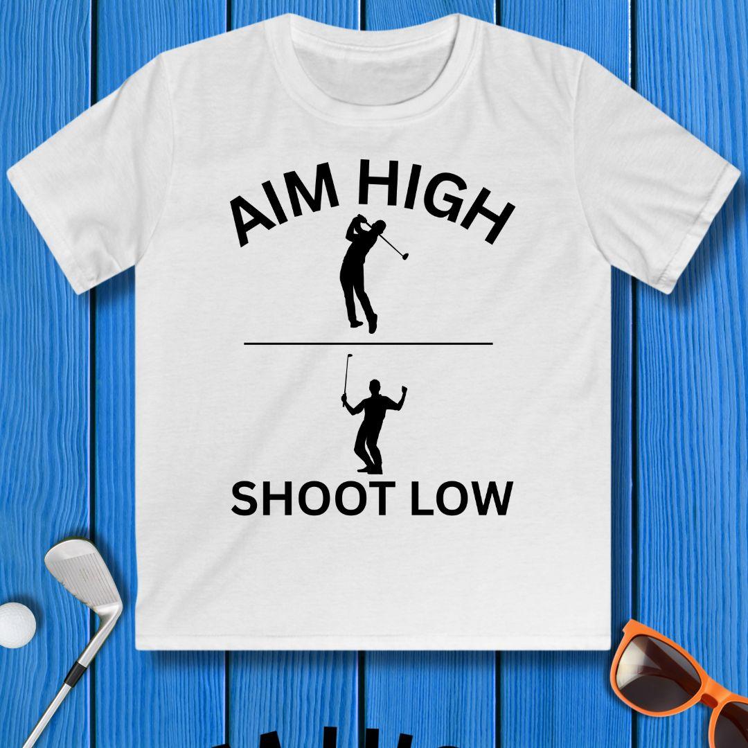 Aim High - Shoot Low - Boy - Youth in White, great for casual wear. Find more fun golf focused products at oneforetheages.com