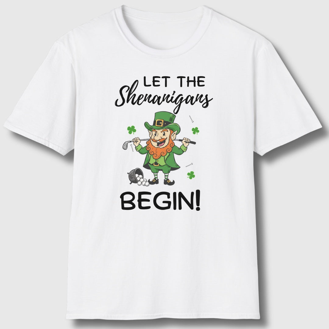 Let The Shenanigans Begin - Adult Golf T-Shirt in White