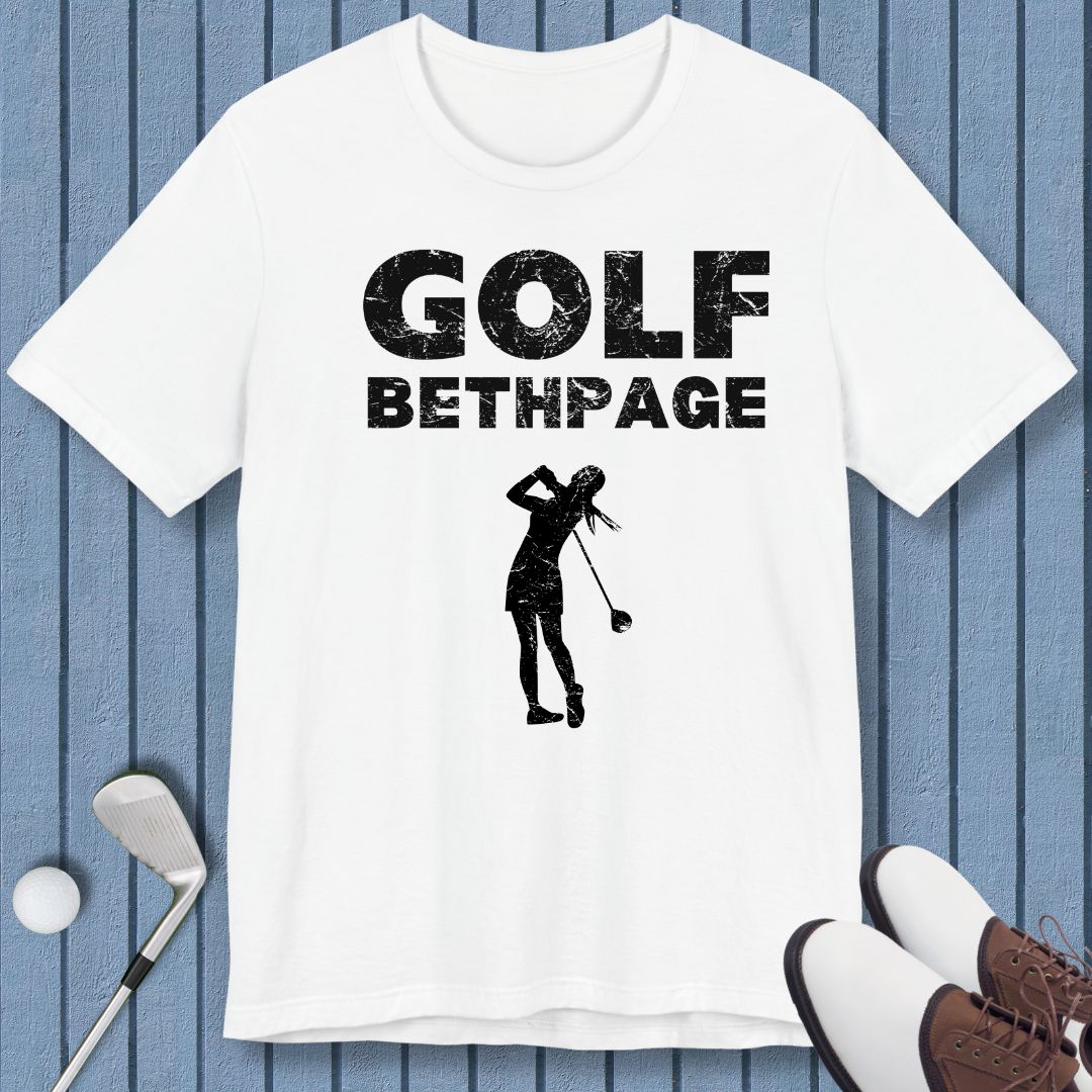 Golf Bethpage - Female T-shirt in White, great for casual wear. Find more fun golf focused products at oneforetheages.com