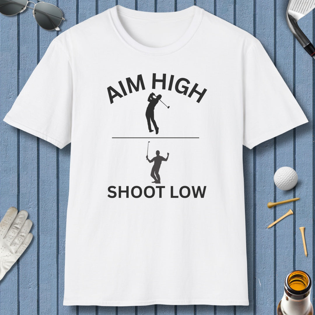 Aim High - Shoot Low (Male) - Adult Golf T-Shirt in White