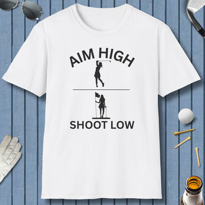 Aim High - Shoot Low (Female) - Adult Golf T-Shirt in White