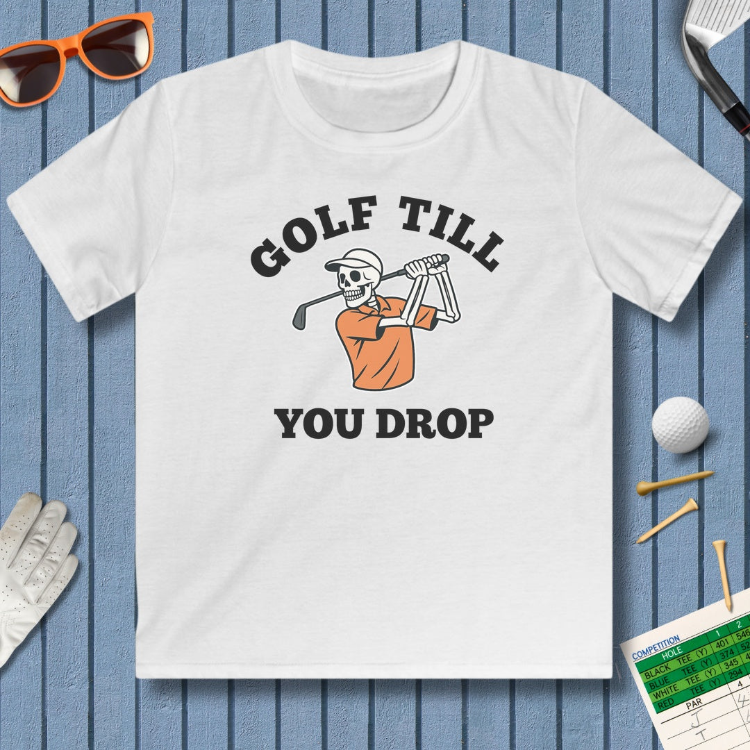 Golf Till You Drop - Youth Golf T-Shirt in White