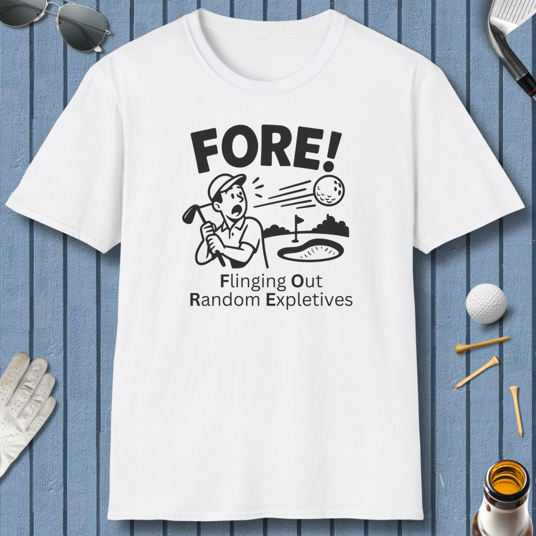 FORE! - Flinging Out Random Expletives! - Adult Golf T-Shirt in White