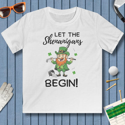 Let The Shenanigans Begin - Youth Golf T-Shirt in White