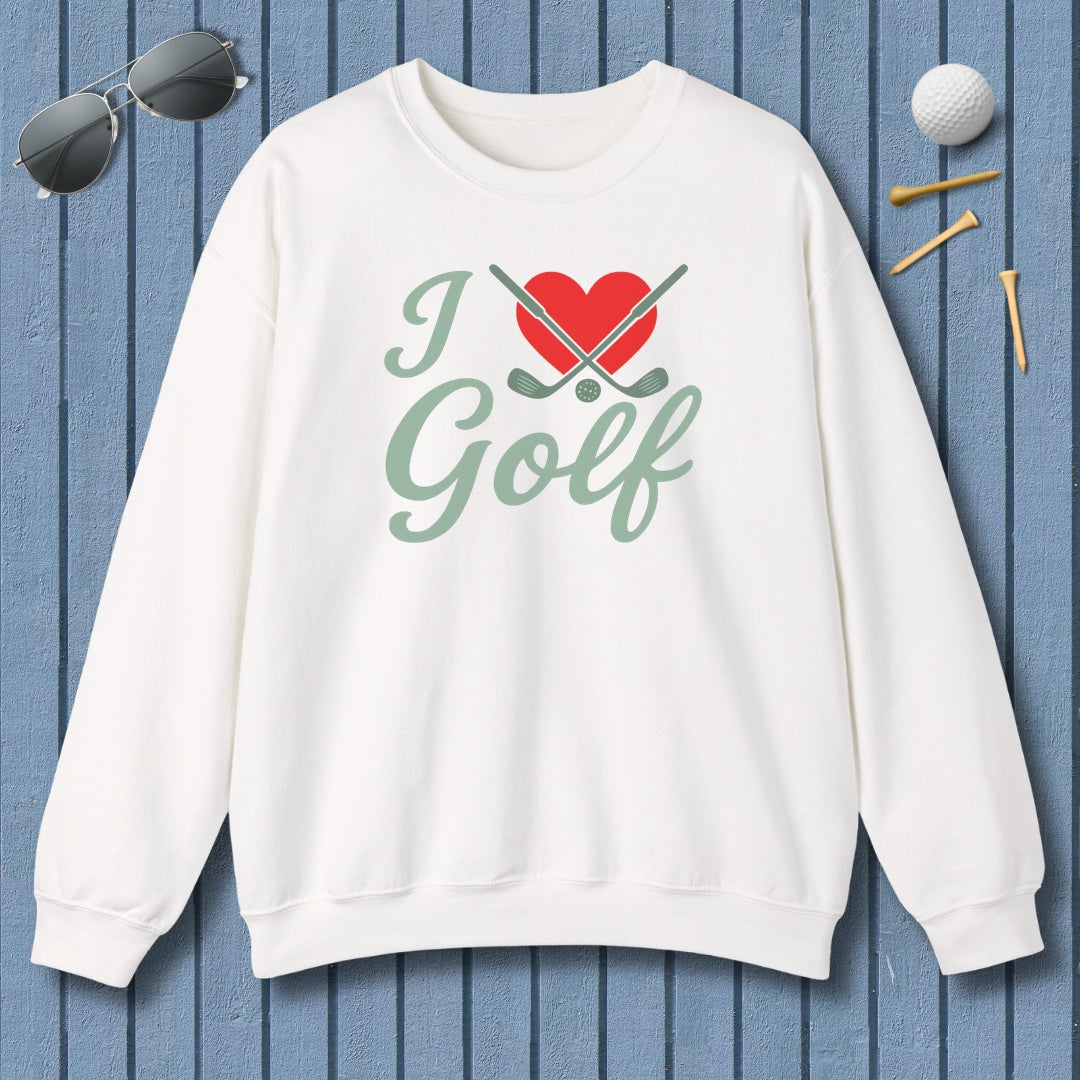 I Love Golf - Adult Golf Sweatshirt in White