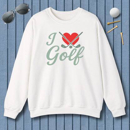I Love Golf - Adult Golf Sweatshirt in White
