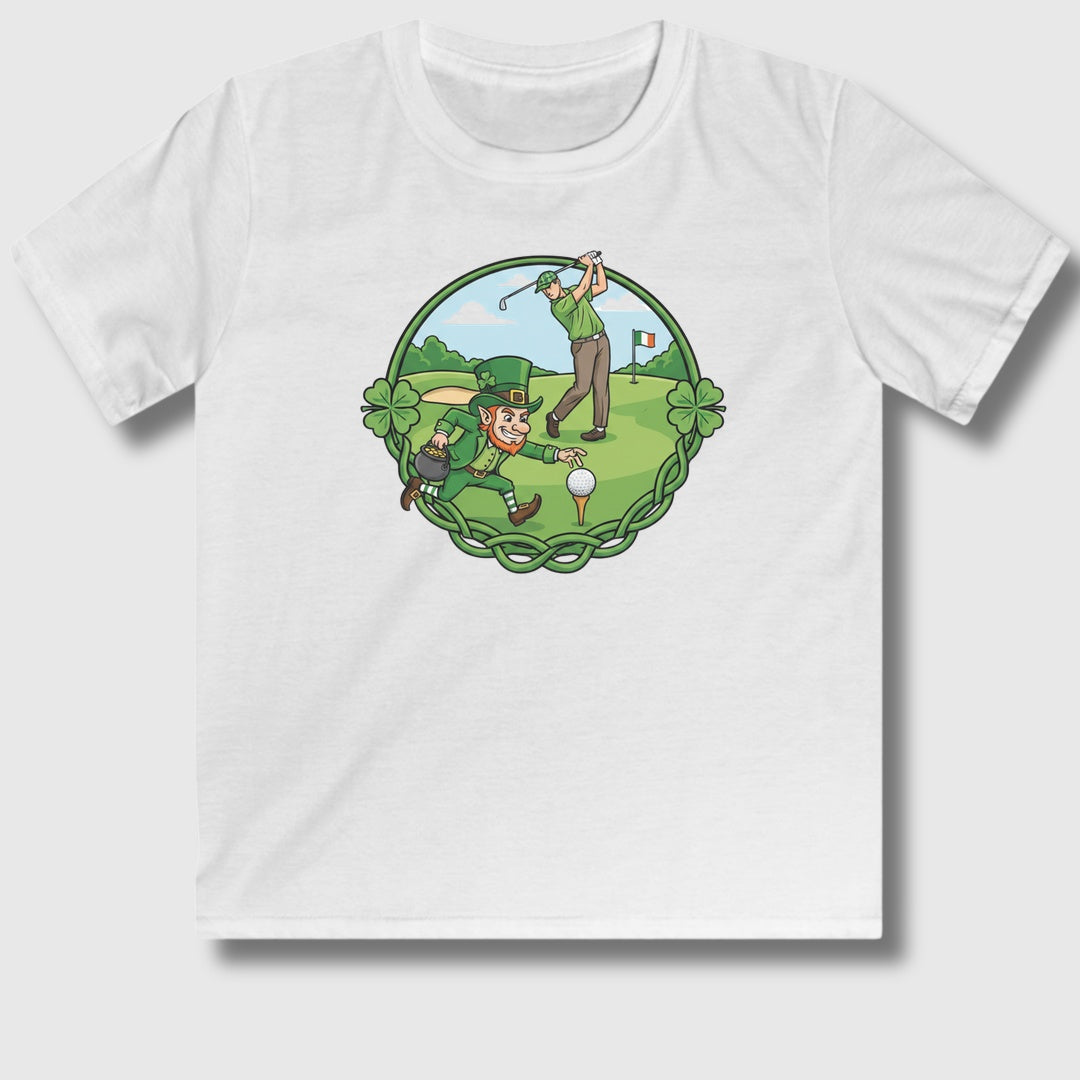 The Leprechaun Stole My Ball! - Youth Golf T-Shirt in White