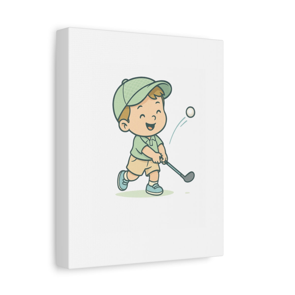 Happy Boy Golfer - Canvas Wall Art - White - 8×10 - front