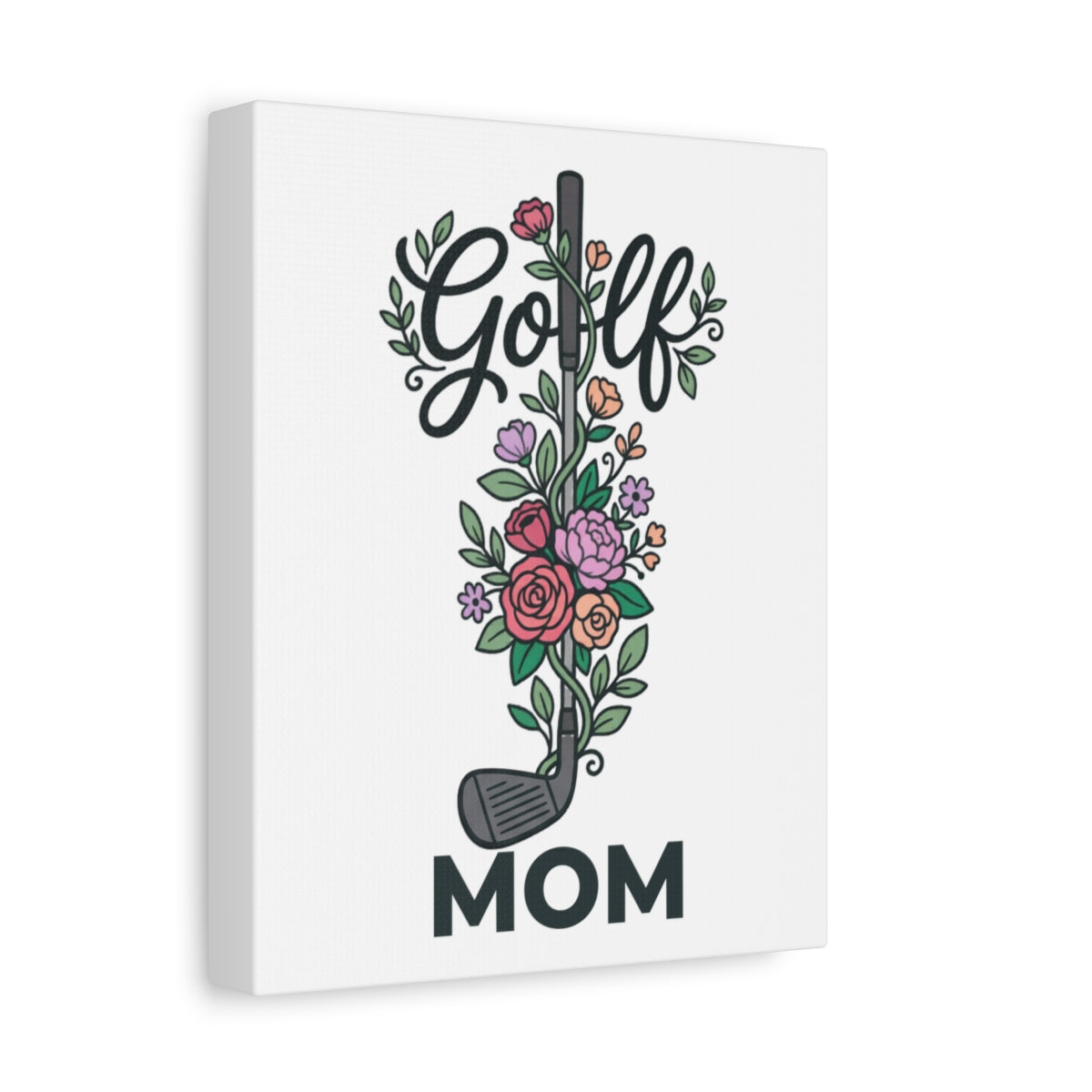 Golf Mom - Floral - Canvas Wall Art - White - 8×10 - front