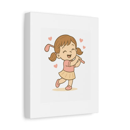 Happy Golfer Girl - Canvas Wall Art - White - 8×10 - front