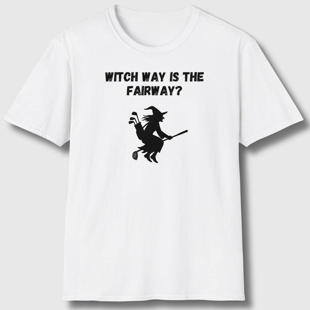 Witch Way is the Fairway - Adult Golf T-Shirt in White