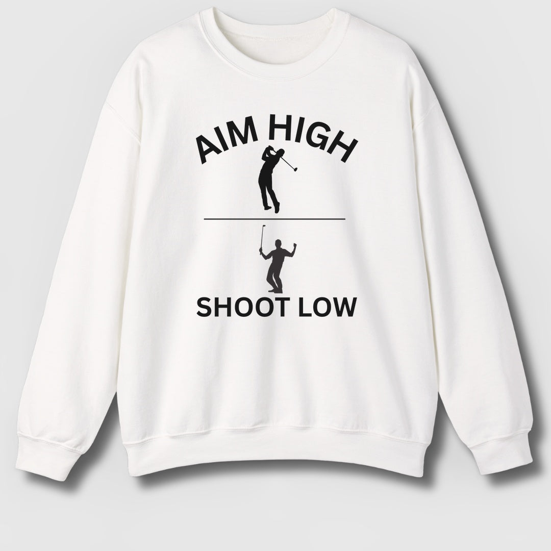 Aim High - Shoot Low (Male) - Adult Golf Sweatshirt in White