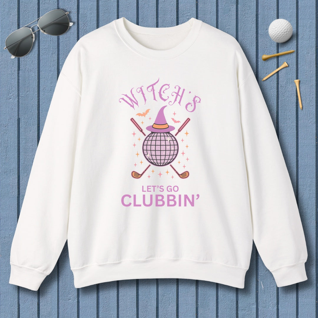 Witches, Let's Go Clubbin'! - Adult Golf Sweatshirt in White