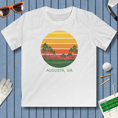 Retro Sunset - Augusta - Youth Golf T-Shirt in White