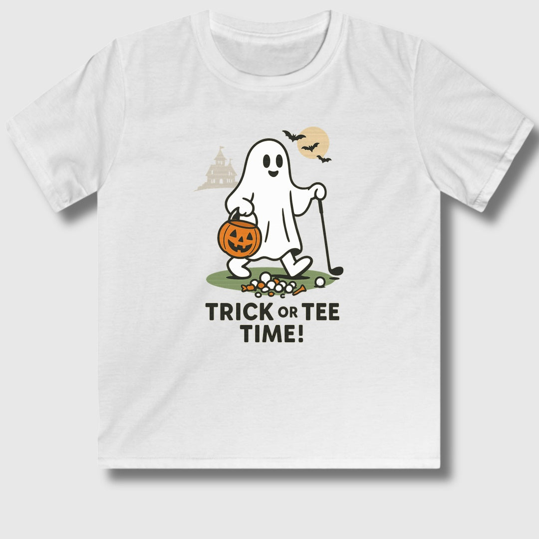 Trick or Tee Time - Youth Golf T-Shirt in White