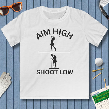 Aim High - Shoot Low (Female) - Youth Golf T-Shirt in White