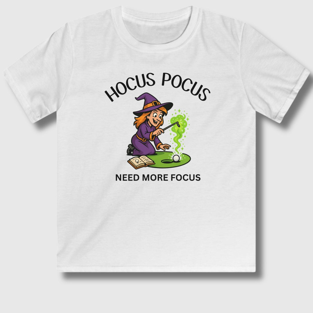 Hocus Pocus, Need More Focus - Youth Golf T-Shirt in White